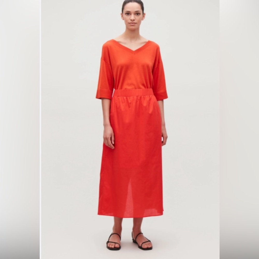 COS lightweight cotton maxi skirt red orange sz 38 size 6 - 8 Minimal cottage